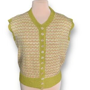 Green and Pink Knit Button-Up Vest